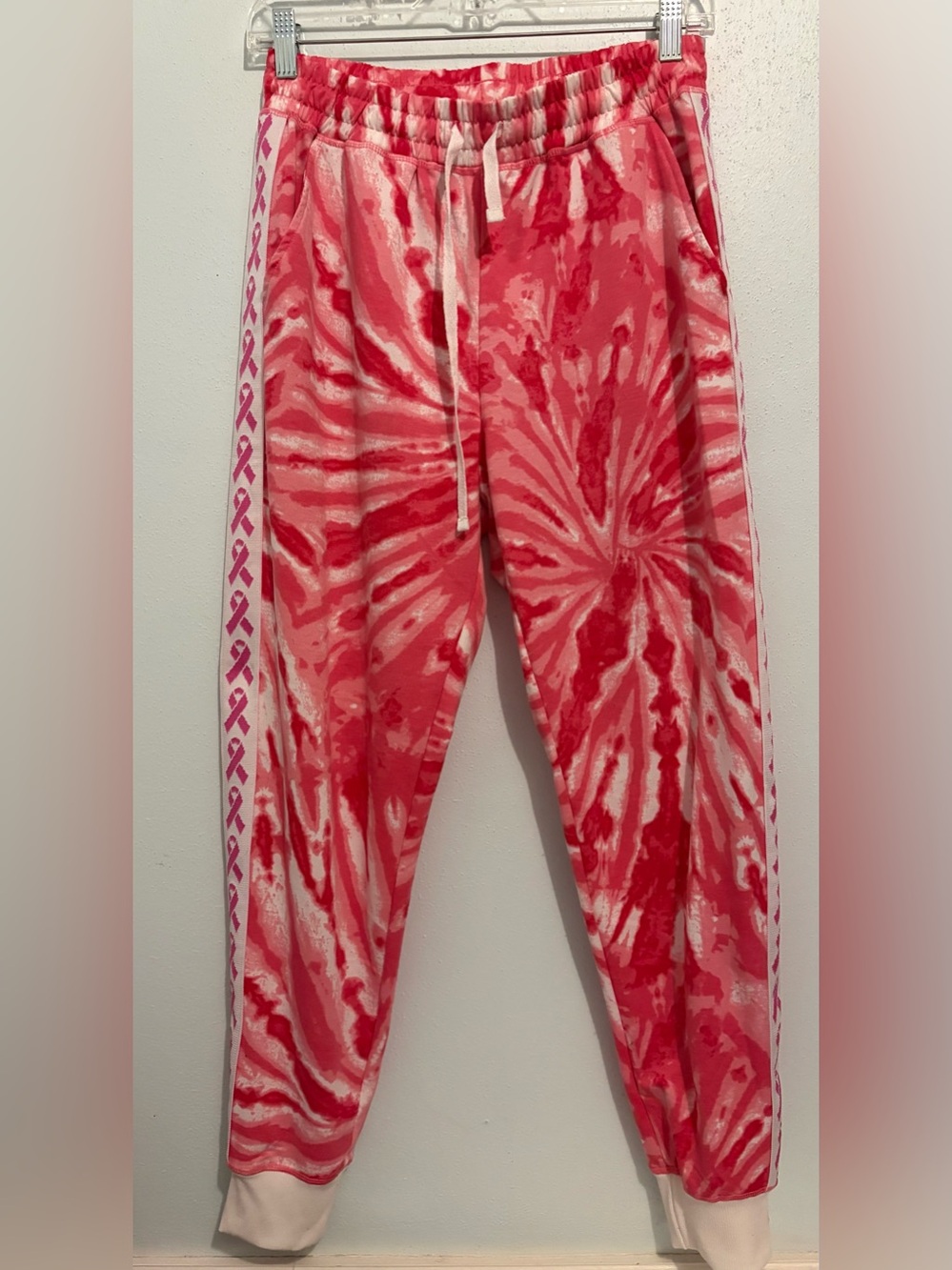 LULAROE MEDIUM ✨  breast cancer awareness Jax jogger tie dye pink + white EUC